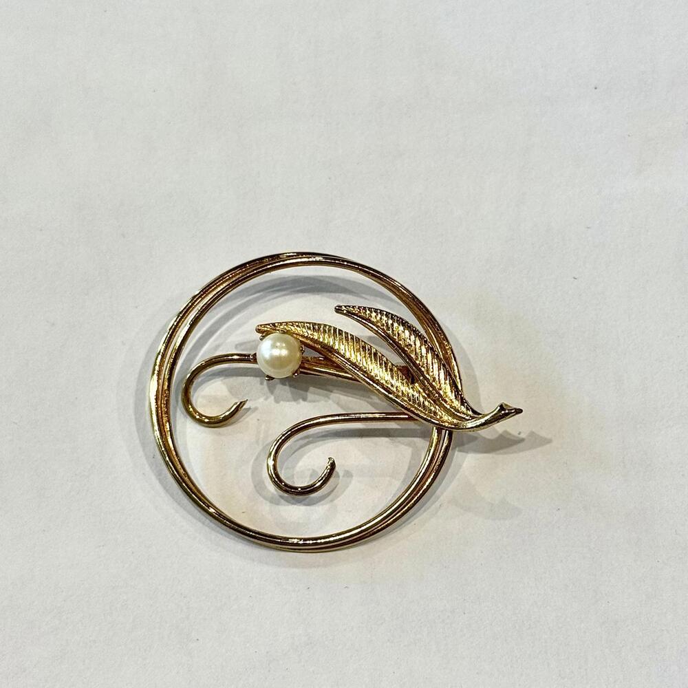 Vintage Pearl Brooch Pin Jewelry Shawl Bag Gold